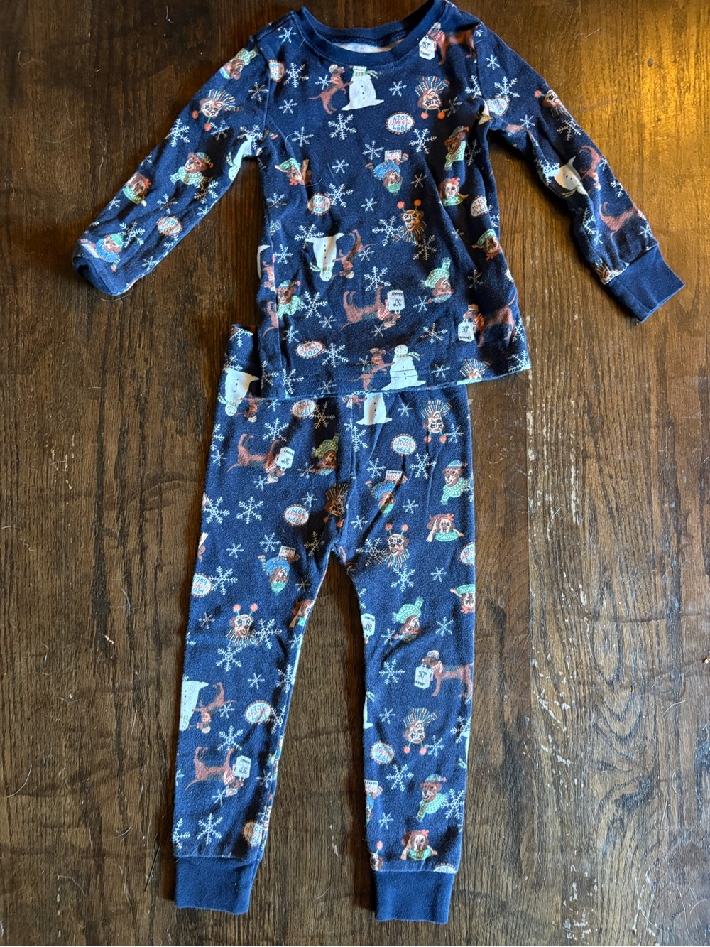 3T Old Navy Blue Christmas Dog & Snowflake Pajama Set